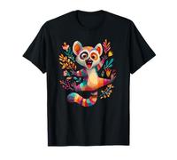 Colorful Crazy Lemur Rainbow Jungle Flowers T-Shirt