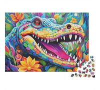 Colorful Crocodile Art 1000 Piece Recycled Cardboard Rainbow Open Mouth Croc Puzzle for Teens Precise Cutting Minimal Dust Stress Reliever 52x38cm/1000pcs