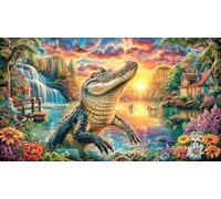 Colorful-Crocodile-Bursting-from-Water Puzzle for Adults 1000Pc Recycled Paper Beautiful Decoration Puzzle Challenging for Decompression and Wall Decor Great Gift Idea 38x26/1000pcs