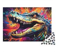 Colorful Crocodile Head Hard 1000 Piece Family Game Night Puzzle Psychedelic Crocodile Vibrant Fierce Abstract Premium Thick Sturdy Vibrant Challenging Stress Relief 70x50cm/1000pcs