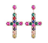 Colorful Cross Earrings, Baroque Cross Dangle Earrings for Women, Bohemian Cross Crucifix Earrings, Cross Statement Earrings Gothic Cross Boho Jewelry, Religious Holy Cross Drop Earrings for Girls