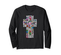 Colorful Cross Geometric Christian Mosaic Faith Art Long Sleeve T-Shirt