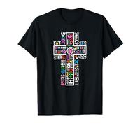 Colorful Cross Geometric Christian Mosaic Faith Art T-Shirt