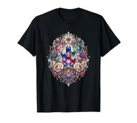 Colorful Crystal Cluster Surrounded By Vintage Flowers T-Shirt