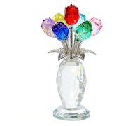 Colorful Crystal Rose Figurine, Handmade Glass Flower Collectible Ornament, Crystal Ornaments for Home Office Tabletop Collectible Gifts for Valentine's Day Wedding Anniversary Mother's Birthday