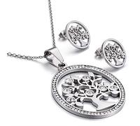 Colorful Crystal Tree Of Life Stainless Steel Gold Silver Color Christmas Jewelry Earrings Necklace Sets For Women Girl Choker Party