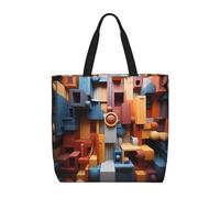 Colorful Cube Space Women's Casual Tote Bags, Reusable Tote Shoulder Bags, Multi-Function Large Capacity Shopping Bags