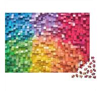 Colorful Cube Wall 1000 Piece Jigsaw Puzzle Bundle for Adult Fans Thick Cardboard Rainbow Pixel Decor Home Decoration Wall Display New Year Gift Difficult Challenge Game 38x26cm/1000pcs