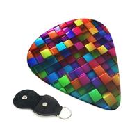Colorful Cubes Guitar Picks 6 Pcs, 0.46mm Thickness Celluloid Plectrum with Leather Picks Holder, Personalized Guitar Pick for Bass Electric Acoustic Guitars Lovers Gift
