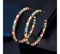 Colorful Cubic Zirconia Bezel Setting Color Big Round Rainbow Hoop Earring for Women Lady Jewelry