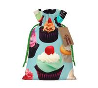 Colorful Cupcakes Print Christmas Bag Drawstring Bags For Holiday Presents Xmas Sack Party Decor Gift