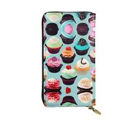 Colorful Cupcakes Print Leather Long Clutch Wallet â€“ Fashionable Personalized Wallet, Multiple Card Slots, Gift Ready, Black, One Size