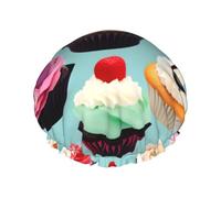 Colorful Cupcakes Print Shower Cap, Shower Cap for Women Reusable, Waterproof Bath Cap,Quick Drying Bath Hair Cap