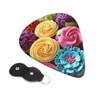 Colorful Cupcakes Rainbow Flower Cake Guitar Picks 6 Pcs, 0.46mm Thickness Celluloid Plectrum with Leather Picks Holder, Personalized Guitar Pick for Bass Electric Acoustic Guitars Lovers Gift