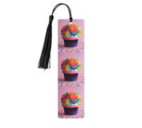 Colorful Cupcakes Rainbow Flower Cake Print 5pcs Wooden Bookmark for Men Women, Bookmarks with Tassel, Bookmarks Gifts for Book Lovers