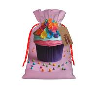 Colorful Cupcakes Rainbow Flower Cake Print Christmas Bag Drawstring Sack For Presents Xmas Seasonal Decor Gift Party Supplies
