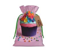 Colorful Cupcakes Rainbow Flower Cake Print Christmas Bag Drawstring Sack For Presents Xmas Seasonal Decor Gift Party Supplies