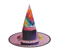 Colorful Cupcakes Rainbow Flower Cake print Halloween hat, set of 1, fit for family themed parties, yard decorations, carnival parties