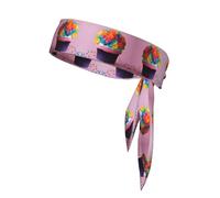 Colorful Cupcakes Rainbow Flower Cake Print Headband Sports Head Tie Wristband Wicking Sweat, Women Men Unisex Size Fits All