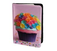 Colorful Cupcakes Rainbow Flower Cake print Travel Wallet Passport Holder Case for Family Leather Passport Cover for Men Women, Black, One Size