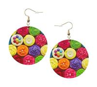 Colorful Cupcakes Rainbow Flower Cake Printed Leather Earring Set For Women, 1 Pair Lightweight Bohemian Pierced Earrings Jewelry Gift For Women Girls