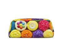 Colorful Cupcakes Rainbow Flower Cake Printing Leather Pencil Pouch Pen Case Elegant and Practical Bag for Students Perfect for Office School