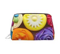Colorful Cupcakes Rainbow Flower Cake Small Makeup Bag Travel Cosmetic Bag Makeup Pouch PU Leather Portable Versatile Zipper Make up Bag for Women Girls