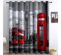 Colorful Curtains for Bedroom W 52" x L 84" Room Darkening Curtains 2 Panels Window Treatment - Thermal Insulated Eyelet Curtain London Street Bus Telephone Booth 3D Printed curtains