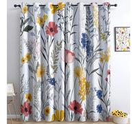 Colorful Curtains for Bedroom W 66" x L 72" Room Darkening Curtains 2 Panels Window Treatment - Thermal Insulated Eyelet Curtain Hand Drawn Nature Vintage Wildflowers 3D Printed curtains