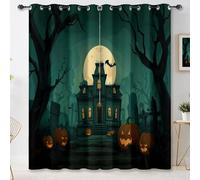 Colorful Curtains for Living Room, Halloween Elements Castle Pumpkins Printed Thermal Blackout Curtains, Soft Soundproof Privacy Window Drapes for Bedroom Living Room 2 Panels 46 × 54 Inch