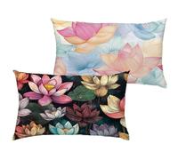 Colorful Cushion Covers 40x60 cm Large Cushions Lotus Waterproof Velvet Throw Pillow Covers with Invisible Zipper, Garden Bench Patio Bedroom Sofa Bed Decorations, Set of 2（No pillow core） 1B-99