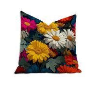 Colorful Cushion Covers 45cm x 45cm Daisy Cushions Double Sided Pattern Throw Pillow Covers with Invisible Zipper, Velvet Decorative Pillowcases for Garden Home Sofa Bed, Set of 1 （17.7x17.7 in）2B-304
