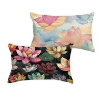 Colorful Cushion Covers 80x100 cm Large Cushions Lotus Waterproof Linen Throw Pillow Covers with Invisible Zipper, Garden Bench Patio Bedroom Sofa Bed Decorations, Set of 2（No pillow core） 1B-99