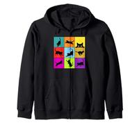 Colorful Cute Black Cats Silhouette Pop Art Zip Hoodie