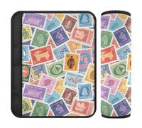 Colorful Cute Cartoon Stamps Belt Shoulder Strap,Release Stress to Your Neck and Shoulders,seat Belt Cover pad for Sedan Airplane Van forro para cinturon de seguridad 2 Pack
