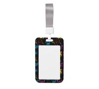 Colorful Cute Cat Print Badge Holder with Lanyard, Hard Plastic Vertical Name ID Card Holders