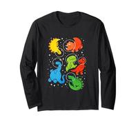 Colorful Cute Dinosaur Astronauts in Outer Space Long Sleeve T-Shirt