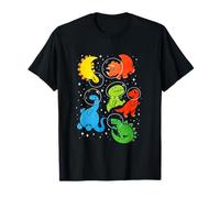 Colorful Cute Dinosaur Astronauts in Outer Space T-Shirt