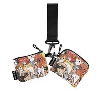 Colorful Cute Dogs Cats Faces Dual Wristlet Wallets for Women Small Portable Business Card Case Money Organizer with Zipper Pocket for Ladies Girls 2 Pcs, Colorful Cute Dogs Cats Faces, One Size