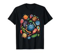 Colorful Cute Germs & Microbes Cartoon Science Biology Value Graphic T-Shirt, Men, Black, L
