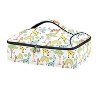 Colorful Cute Giraffes and Doodle Elements Trees Rainbow on White Reusable Insulated Pizza Bag, Waterproof Food Delivery Bag, with Handle Lid Leakproof Pizza Holder Tote for Hot or Cold Food