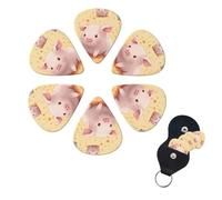 Colorful Cute Pig Guitar Picks 6 Pack 3 Different Thickness Celluloid Guitar Plectrums with Guitar Pick Holder Personalized Guitar Pick for Acoustic Guitar, Electric Guitar, Bass, Ukulele