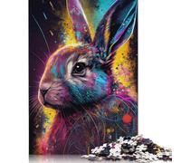 Colorful Cute Rabbit Puzzle Jigsaws 500 Pieces for Adults Wood Puzzles Wooden Puzzles Educational Game Challenge Toy 500pcs (52x38cm)
