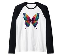 Colorful Cute Rainbow Butterfly Insects Summer Motif Flowers Raglan Baseball Tee