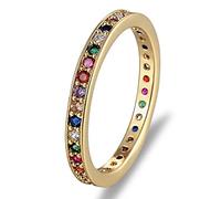 Colorful CZ Eternity Band Ring Thin Skinny Engagement Wedding Birthstone Rainbow Color Classic Simple Round Circle Finger Rings