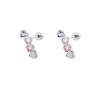 Colorful Cz Love Heart Cartilage Flat Back Crawler Stud Earrings for Women Titanium Steel Climber MultiColor Crystal Opal Hearts Tragus Helix Screw Studs Earring Cute Birthday Jewelry for Her 20G