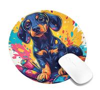 Colorful Dachshund Art Mouse Pad, Vibrant Blue Yellow Dog Painting Non-Slip Washable Gaming Mousepad for Home and Office, Gift for Animal Lovers Round 8x8 Inch