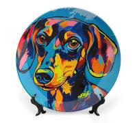 Colorful Dachshund Pop Art Decorative Plate, Round Wall Display with Mounting Kit, 15.4 cm Ceramic Dish, Modern Pet Portrait Design