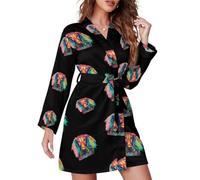Colorful Dachshund Soft Women's Robes Pyjamas V-Neck Dressing Gowns Loungewear for Wedding Party L