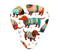 Colorful-Dachshunds-In-Sweaters 12 Pack Guitar Picks With 3 Thicknesses And Storage Box, Abs Plectrums For Electric Bass Guitar Players